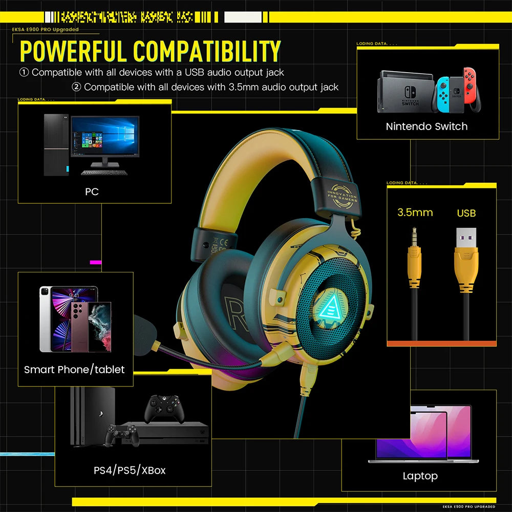 EKSA E900 Pro Gaming Headset – 7.1 Surround Sound, Wired for PC & Modern Video Game Consoles