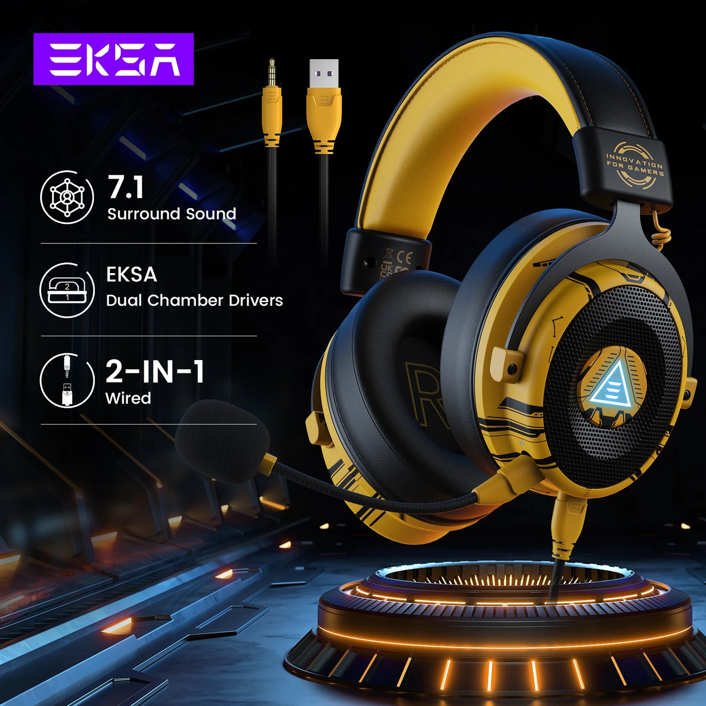 EKSA E900 Pro Gaming Headset – 7.1 Surround Sound, Wired for PC & Modern Video Game Consoles